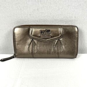 Coach Madison Zip Around Wallet Metallic Gunmetal Pewter Signature Logo